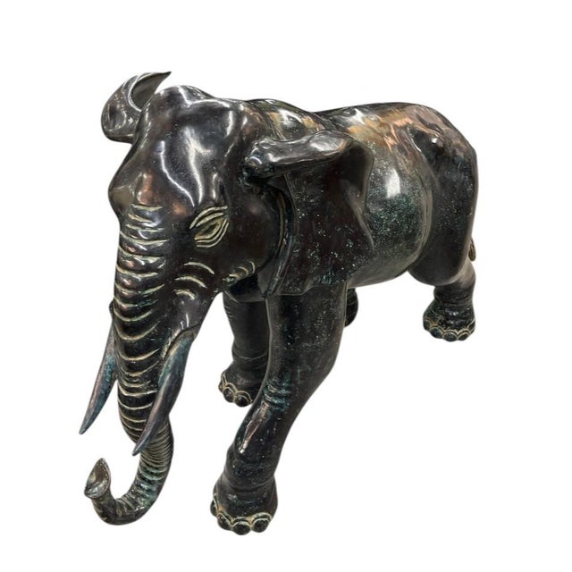 2000 - 2009 Vintage Patinated Bronze Elephant Sculpture For Sale - Image 5 of 12