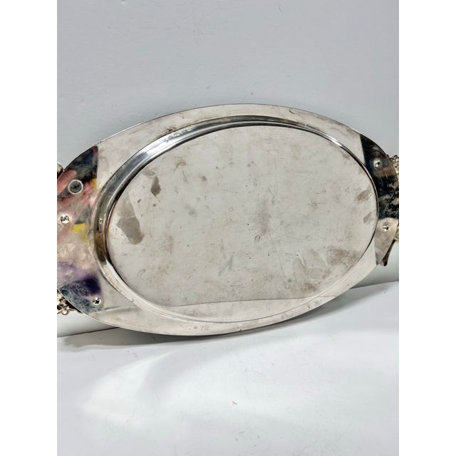 Silver Vintage Godinger Silverplate Serving Tray With Grape Motif & Matching Servers – Entertaining Set For Sale - Image 8 of 12