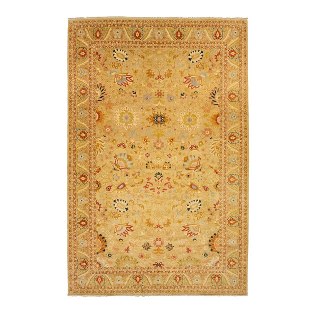 Oversized Contemporary Tan Floral Oushak Style Wool Rug For Sale