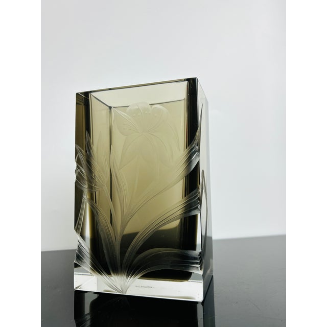 Art Nouveau Glass Vase with Hand-Engraved Floral Décor by Moser, Czechoslovakia , 1920s For Sale - Image 4 of 7