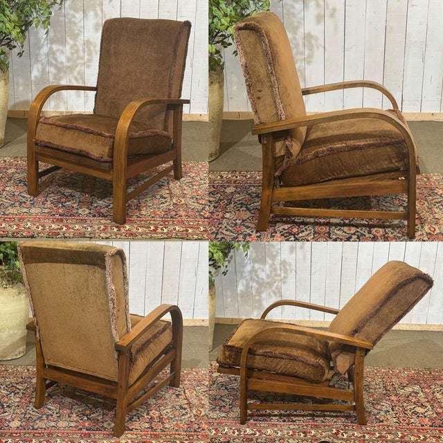 English bridge chair from the 1930s in beechwood - reclining backrest - W=61cm H=93cm HA=45cm D=74cm