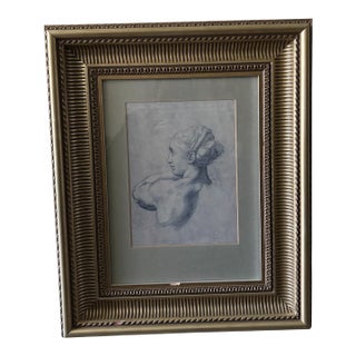1990s "Head of a Women " Framed Charcoal Drawing Reproduction For Sale