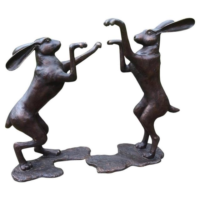 Large Cast Bronze Boxing Hares Sculptures For Sale - Image 9 of 9