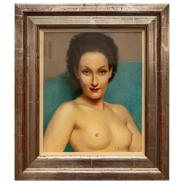 Tan Gloria Swanson by Raymond Duflos Portrait in Pastels For Sale - Image 8 of 8
