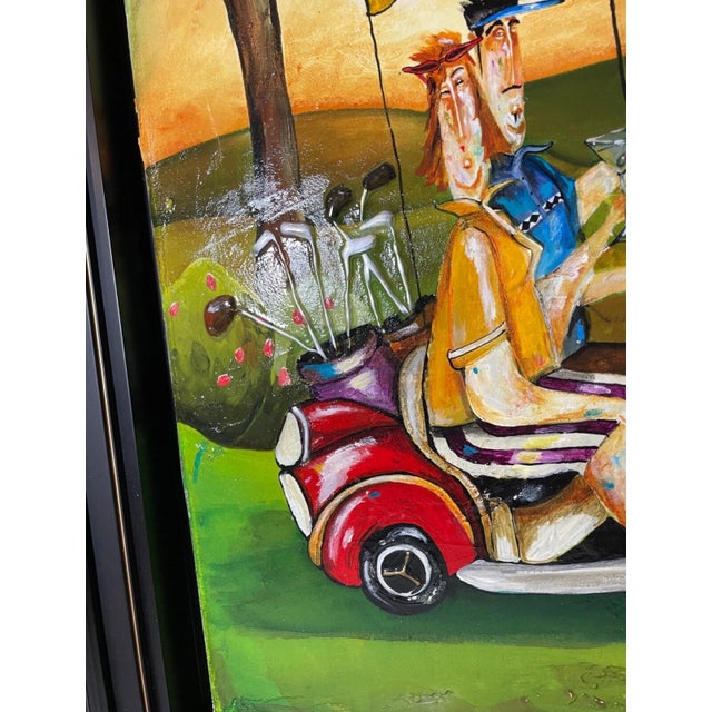 1980s 1980s Original Jennifer Garant Two for the Road Golf Pop Acrylic Painting on Canvas For Sale - Image 5 of 18