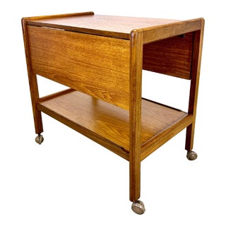 Teak Mid Century Modern Drop Leaf Bar / Drinks Cart For Sale