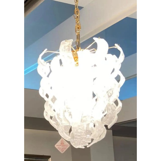 1970s 1970s Mid-Century Modern White Murano Glass Cascade Chandelier by Mazzega For Sale - Image 5 of 8