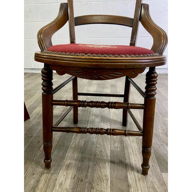 Brown Antique 19th Century Victorian Needlepoint Ladderback Chairs - Pair For Sale - Image 8 of 13