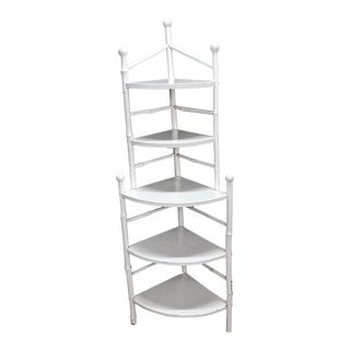 Mid Century Five Tier Bamboo Corner Shelf For Sale