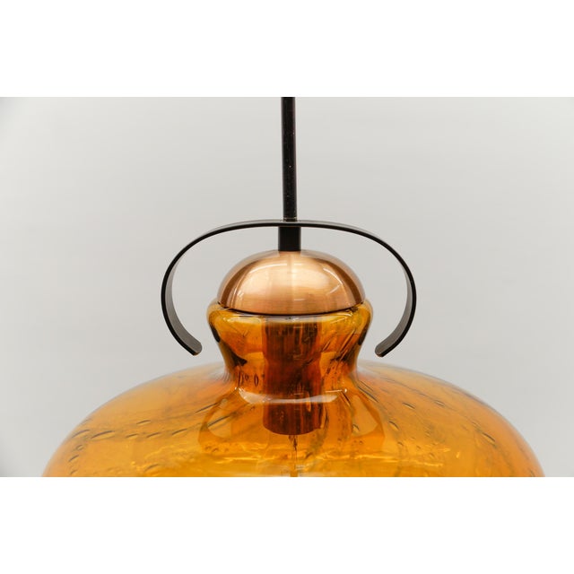 Mid-Century Modern Amber Glass and Copper Ceiling Lamp, 1950s For Sale - Image 10 of 12
