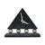 A stunning postmodern desk clock with dark gray rectangular base, round light gray supports, and dark gray triangular body...