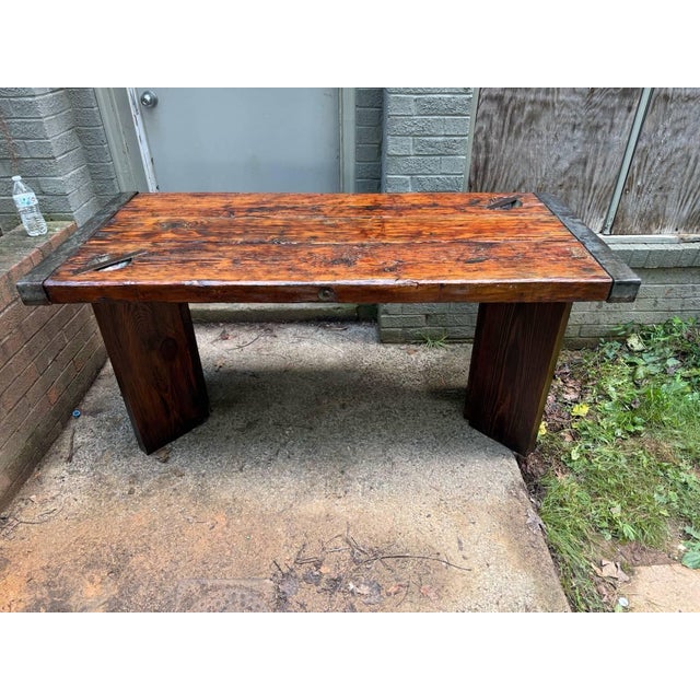 Antique Farmhouse Rustic Style Wwii Liberty Ship Hatch Cover Top Dining Table For Sale - Image 17 of 17