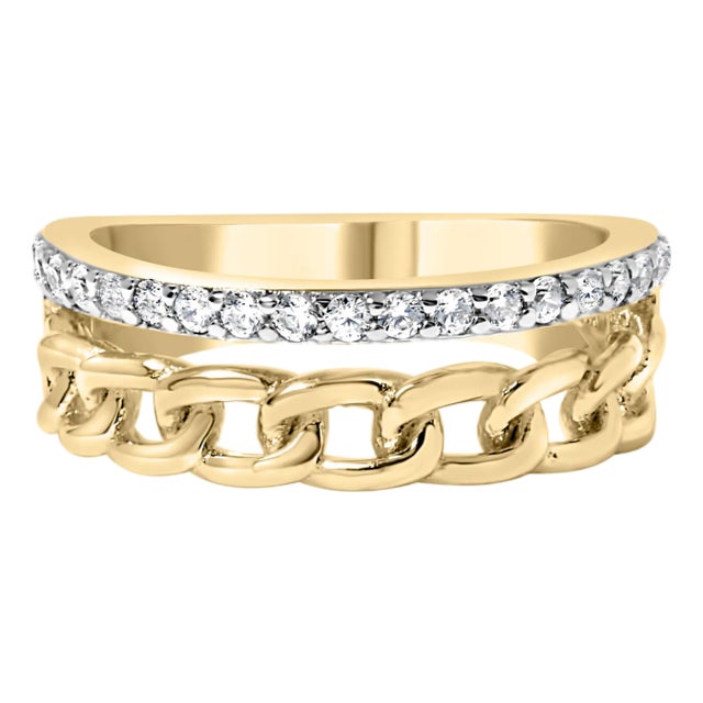 10K Yellow Gold 1/5 Cttw Diamond Cuban Link Ring Band (I-J Color, I2-I3 Clarity), Size 7 For Sale