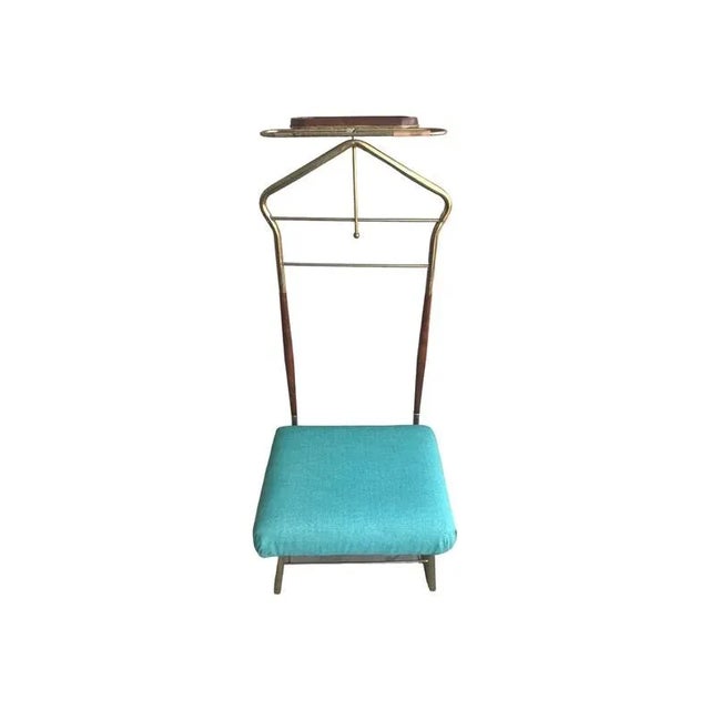 1950s Mid-Century Wood & Metal Valet Dressing Chair With Turquoise ...