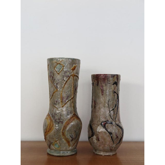 Couple of ceramic vases designed and produced by the artist Carlo Zauli, signed by Zauli Faenza under the base, Italy...
