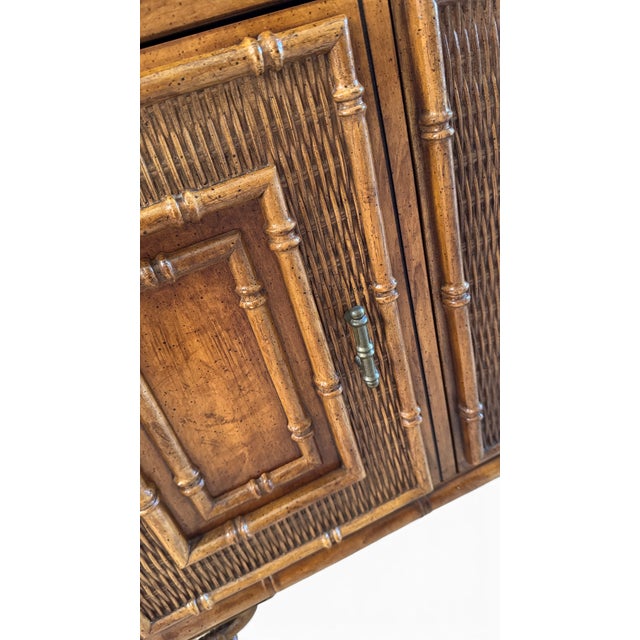 Stanley Faux Bamboo & Rattan Lighted China Display Cabinet For Sale - Image 11 of 18