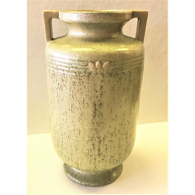 Ceramic Vintage Mid Century Egyptian Revival Ceramic Urn Vase With Celedon Glaze For Sale - Image 7 of 8