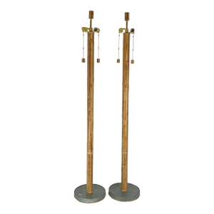 Natural Bamboo Strip Floor Lamp Pair