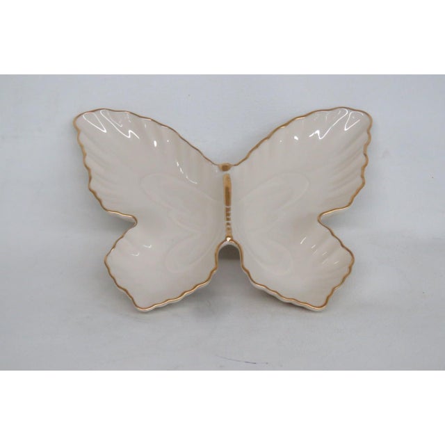 Late 20th Century Lenox China Butterfly Shaped Server Divided Tray Ivory With 24k Gold Trim 4915b For Sale - Image 5 of 12