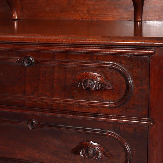 Antique Carved Walnut 3-Drawer Commode With Backsplash & Shelves Circa 1890 For Sale - Image 11 of 16