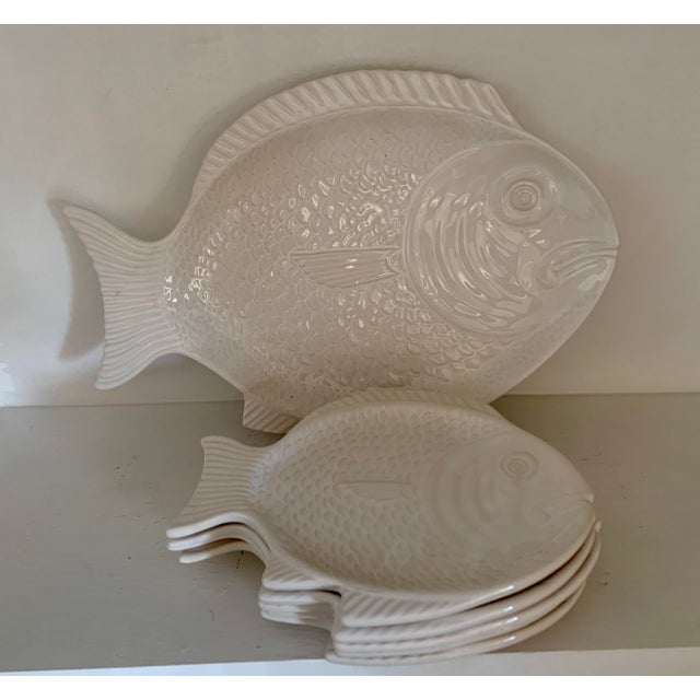 Secla Vintage Secla Portugal Fish Plates & Platter - Set of 6 For Sale - Image 4 of 8