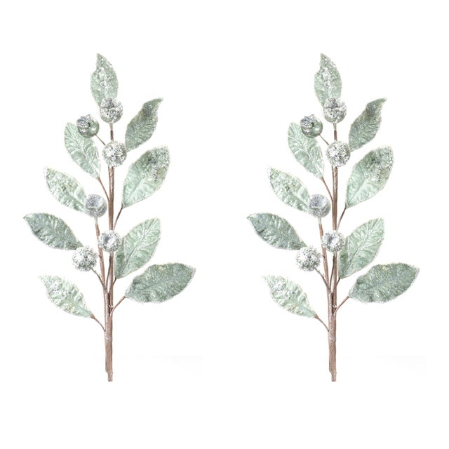 Kenneth Ludwig Chicago Glittered Pod Leaf Spray (Set of 2) For Sale - Image 4 of 4