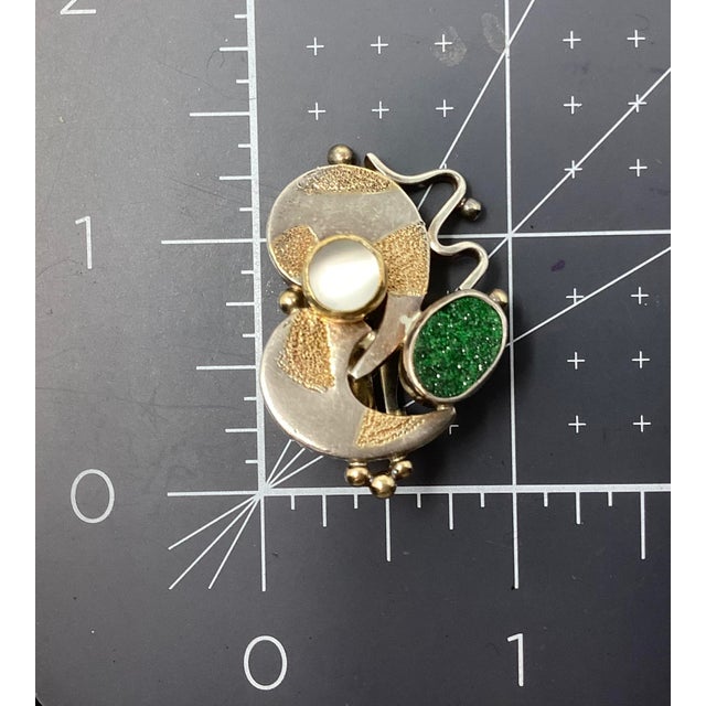 Metal Mid 20th Century Tricia Young Sterling, 18k Gold, Druzy Quartz, and Moonstone Pin/Pendant and Earrings, 3 Pieces For Sale - Image 7 of 7
