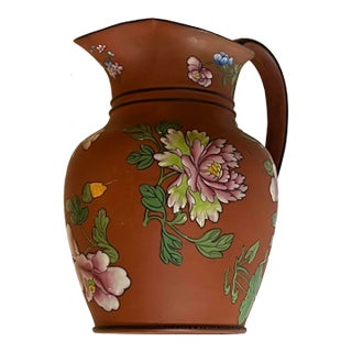 Wedgwood Rosso Antico Floral Enameled Terracotta Jug For Sale