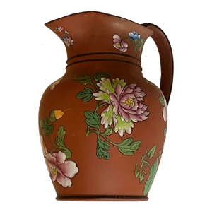 Wedgwood Rosso Antico Floral Enameled Terracotta Jug