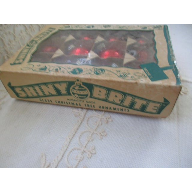 1940s Vintage 1940s Christmas Shinny Brite Red Feather Tree Mercury Glass Balls / Ornaments 2" For Sale - Image 5 of 9