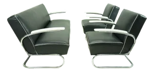 Cantilever Black Nappa Leather Set Sofa and Armchair from Mücke Melder, 1930s, Set of 3