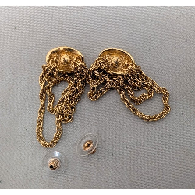 Vintage Signed Monet Goldtone Fringe Pierced Earrings-2 Pieces For Sale In Philadelphia - Image 6 of 6