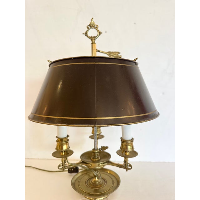 Metal Antique Miller & Sons Brass Buillotte Lamp With Chocolate Brown Metal Shade For Sale - Image 7 of 8
