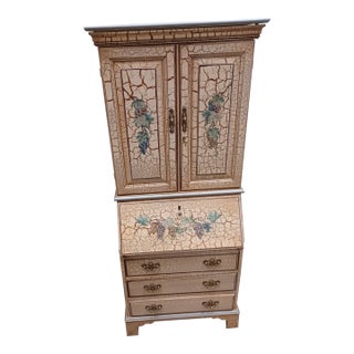 Late 20th Century Jasper Furniture Company Handpainted Standing Jewelry Cabinet With Crackle Finish For Sale