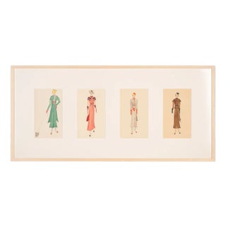 Art Deco Fashion Drawings V, Gouache on Paper, Framed For Sale