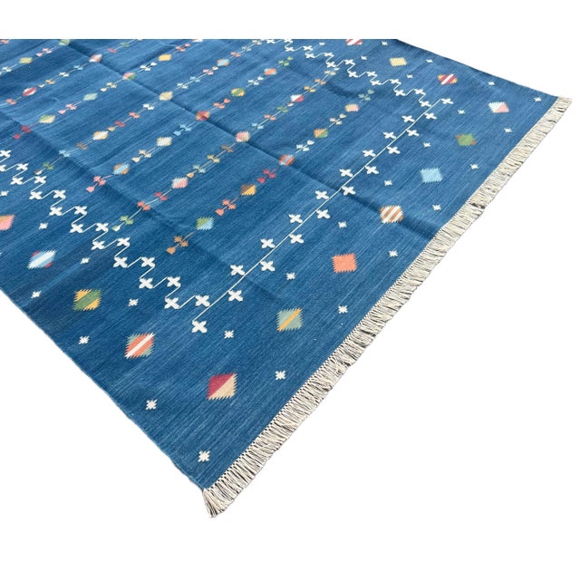 Not Yet Made - Made To Order Handmade Cotton Vegetable Dyed Area Rug Denim Blue Shooting Star Dhurrie - 10'x14' For Sale - Image 6 of 11