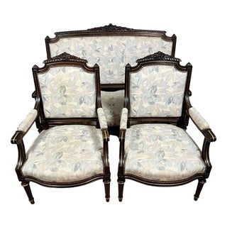 Louis XVI Style Gilded Rosewood Living Room Set, 1850s, Set of 3 For Sale