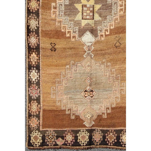Turkish Vintage Turkish Kars Rug in Brown Colors, Tan, Taupe and Light Green For Sale - Image 3 of 10