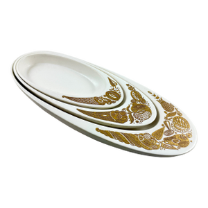 1960s Hyalyn Porcelain Briard Bisque Nesting Cornucopia Servers, Set/3