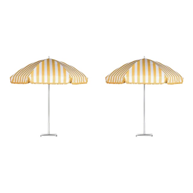 Monte Carlo Gold 9' Patio Umbrella, Light Yellow & White, Set of 2 For Sale