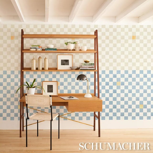 Not Yet Made - Made To Order SAMPLE - Schumacher X Backdrop Gambit Panel Wallpaper In Sand & Soft Blue For Sale - Image 5 of 5