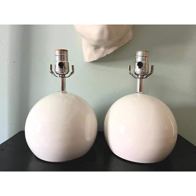1960s Lightolier White Ball Lamps & Shades - a Pair For Sale - Image 10 of 17