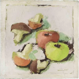 Franco Marzilli, Still Life with Apples and Mushrooms, Oil Painting, 1970s