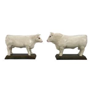 Large English Porcelain Models of White Cows Circa 1930 - a Pair