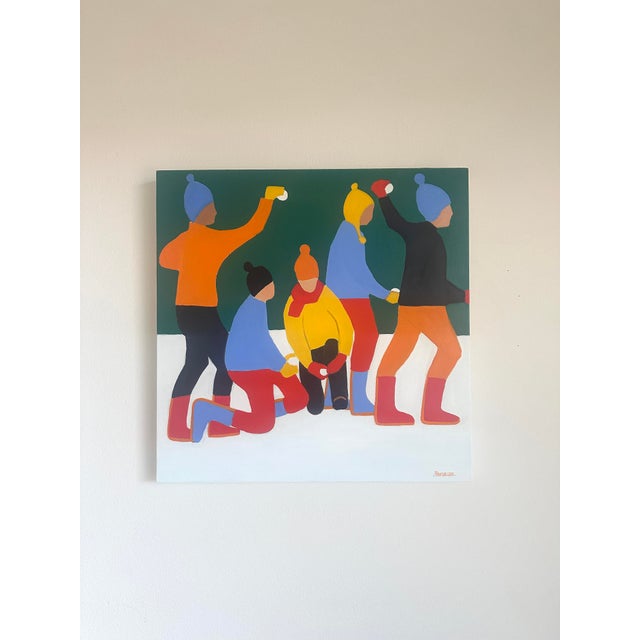 Dark Green "Snow Play" Modern Oil Painting, by Jennifer Hohlfelder For Sale - Image 8 of 9