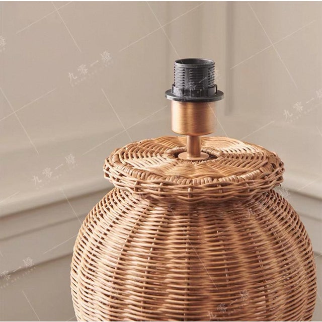 Art Deco Rattan Vase-Shaped Handmade Table Lamp For Sale - Image 3 of 5