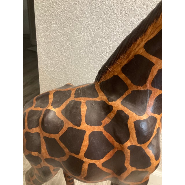 Chestnut Tall 4ft - Vintage Leather Wrapped Giraffe Sculpture For Sale - Image 8 of 13
