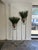 Pair of Mexican Aqua Blown Glass Vessels on Decorative Tole Metal Plant Stands For Sale - Image 4 of 10