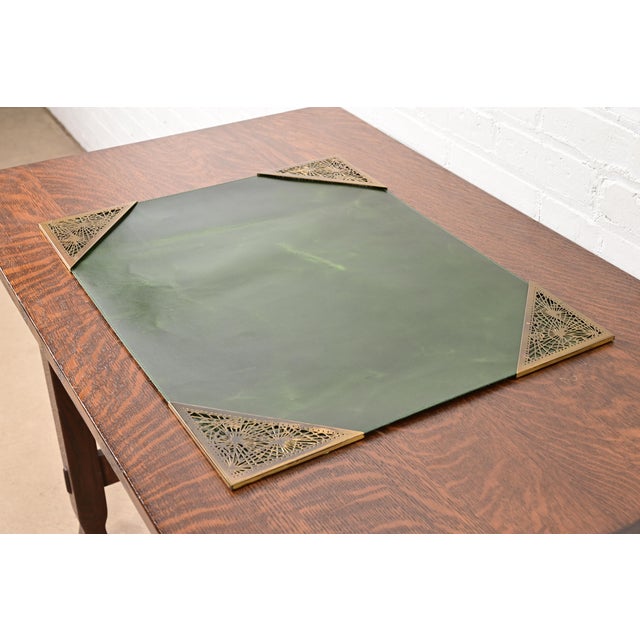 Tiffany Studios Tiffany Studios New York Grapevine Bronze Doré Blotter Corners With Leather Desk Blotter For Sale - Image 4 of 13