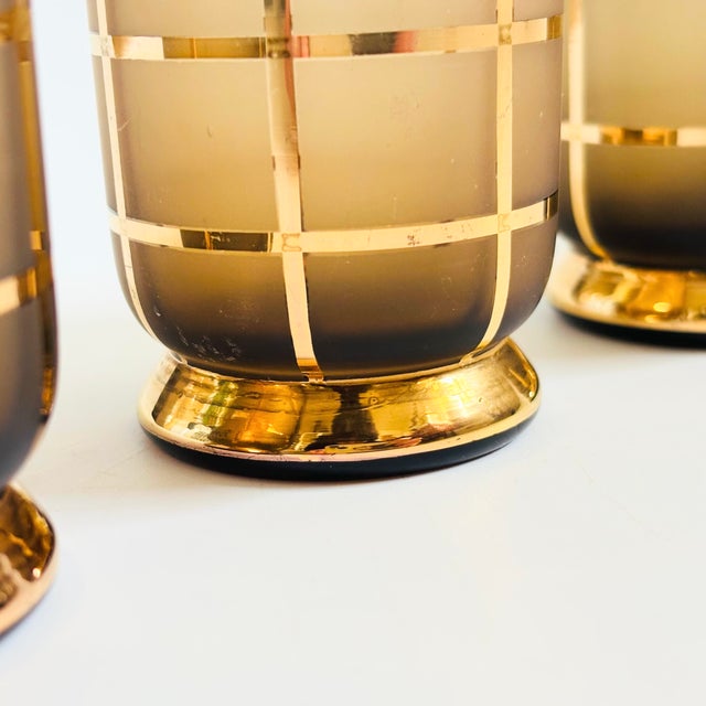 Gold Gold Grid Smoke Glass Cordials - Set of 4 For Sale - Image 8 of 9